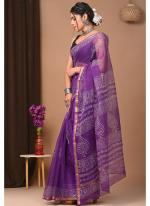 Cotton Purple  Digital Printed Saree